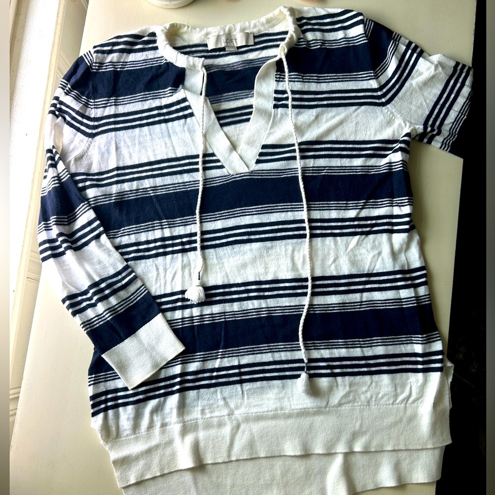 LOFT small light summer sweater nautical tie neck